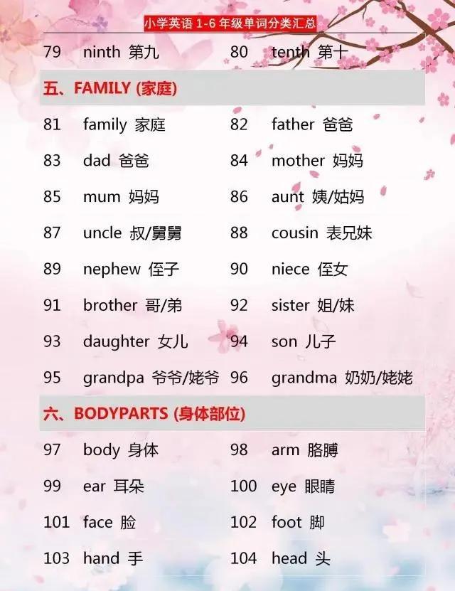 576个单词分类汇总 家有小学生 6年学习都需要